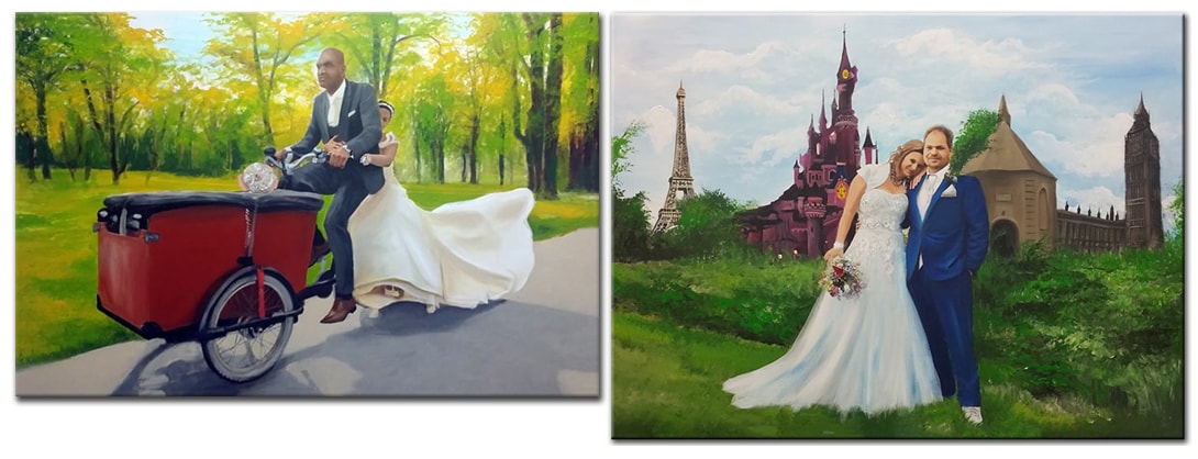 Bruidsschilderij voor trouwdag laten maken? een bijzonder cadeau kopen.